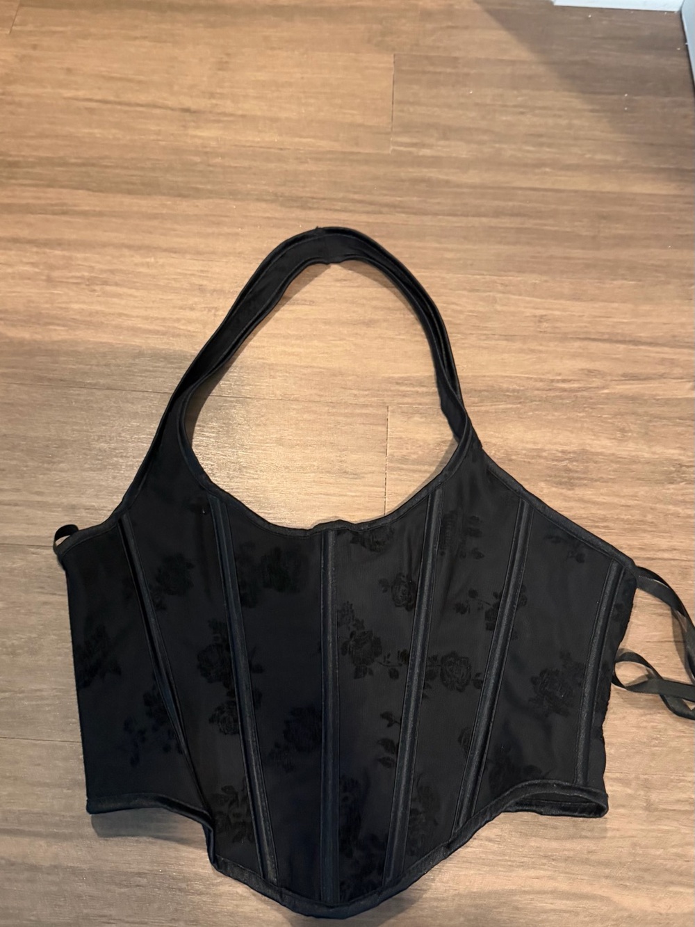 Black Floral Brocade Corset Top